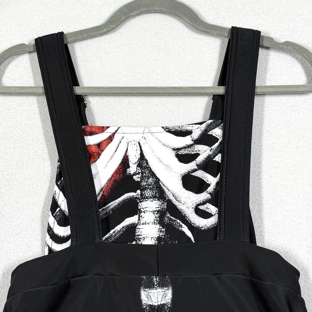 Black Milk Overalls Womens Medium Black Ribs Shorts Romper Skeleton Print Goth - Picture 7 of 12